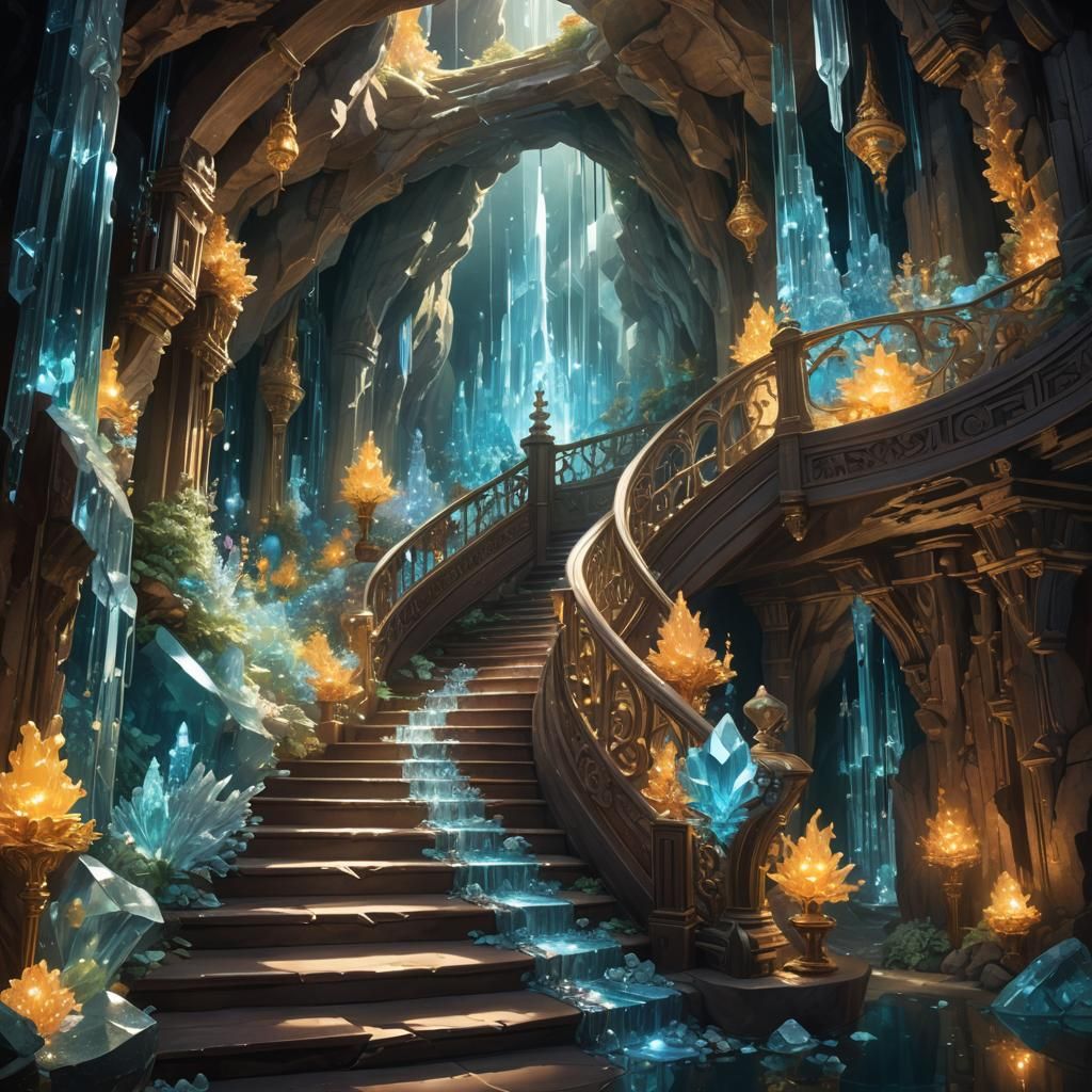 Crystal Cavern Staircase in Anime Style