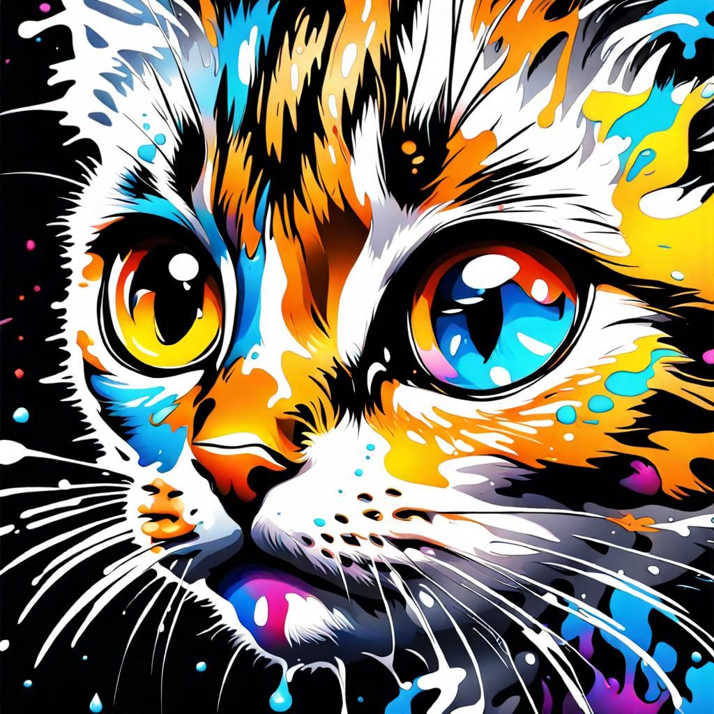 Cute Kitten in Color Splash Art, 8K