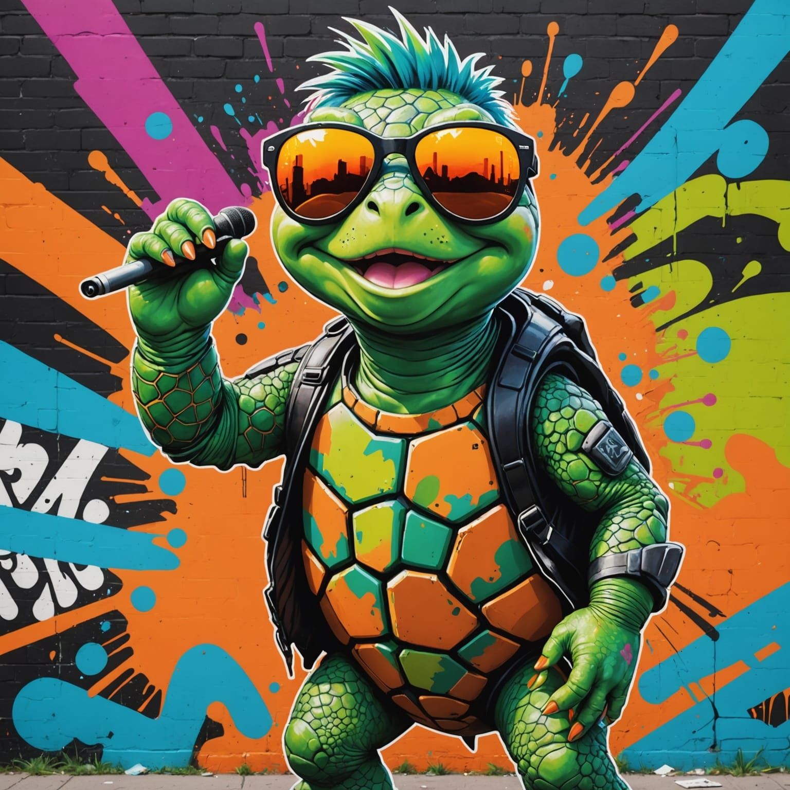 Punk Rock Turtle with Graffiti Art Backdrop