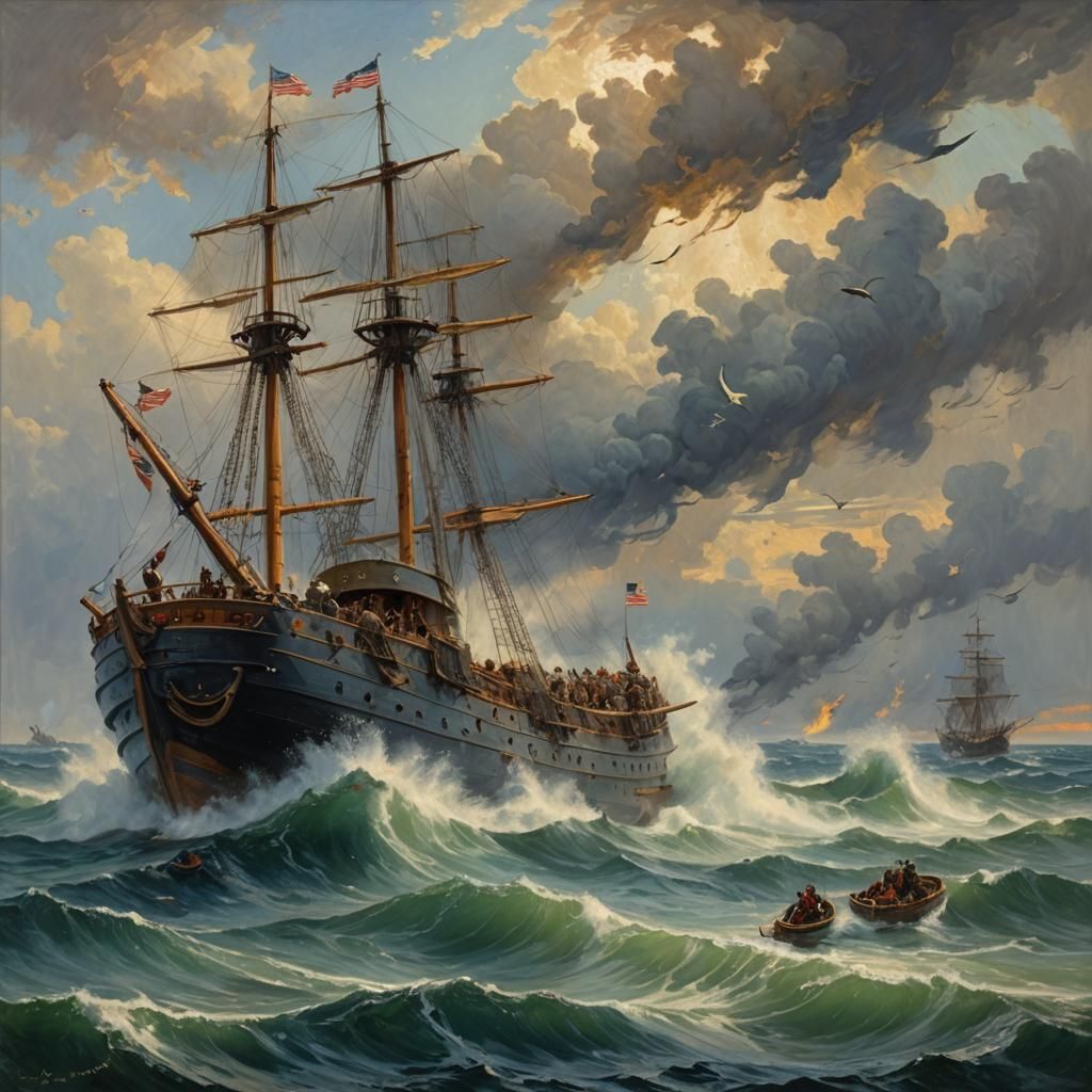 Moby Dick Pequod in Oil Painting Style