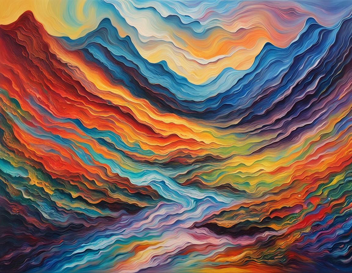 stream through mountains, Pour painting,