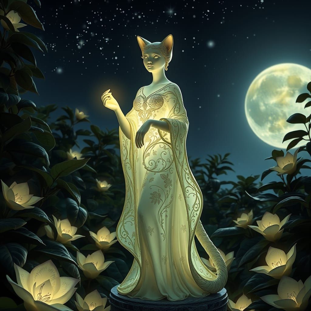 Regal Cat Princess Statue in Art Nouveau Style