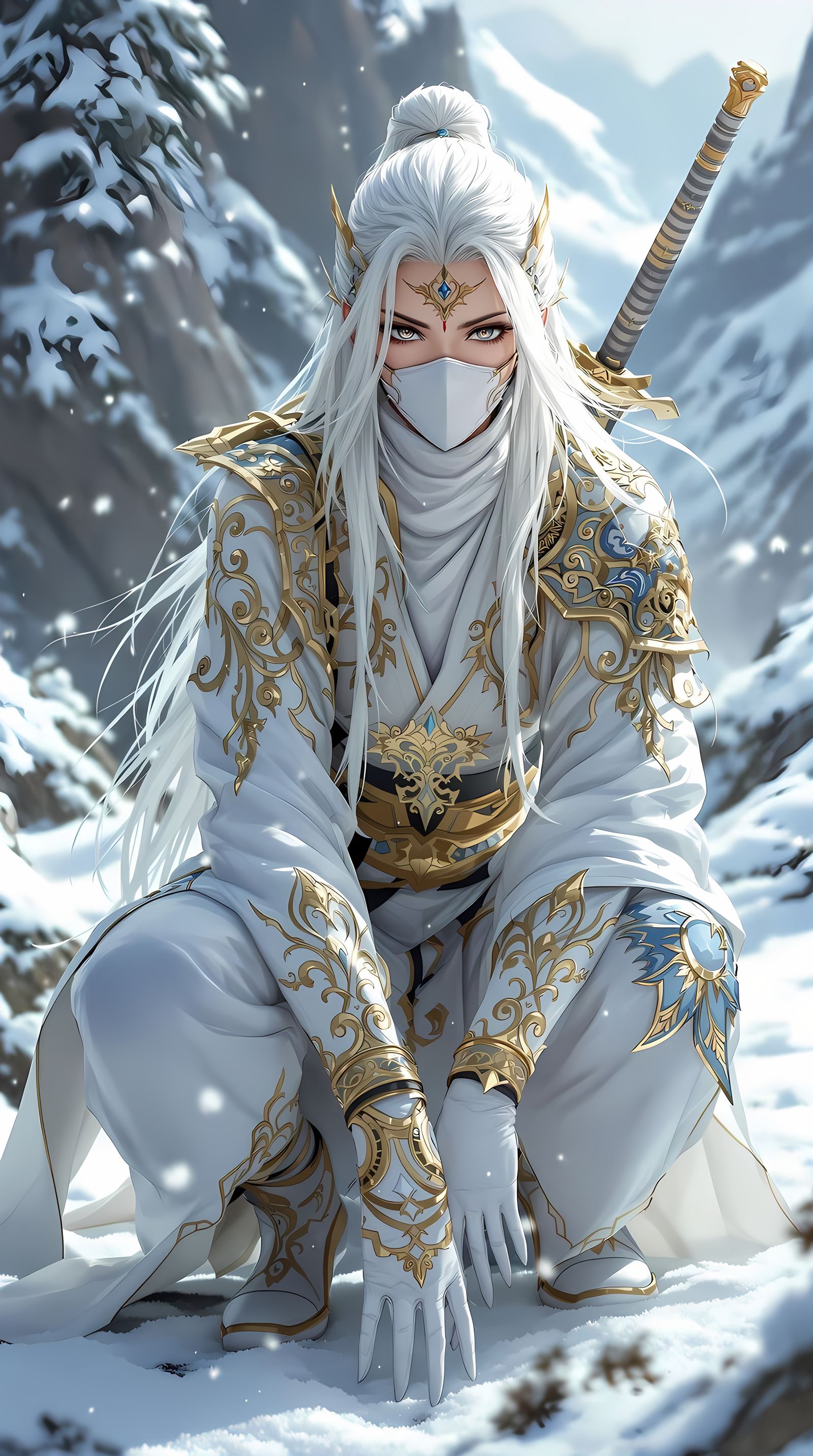 Elegant Warrior in Snowy Mountains