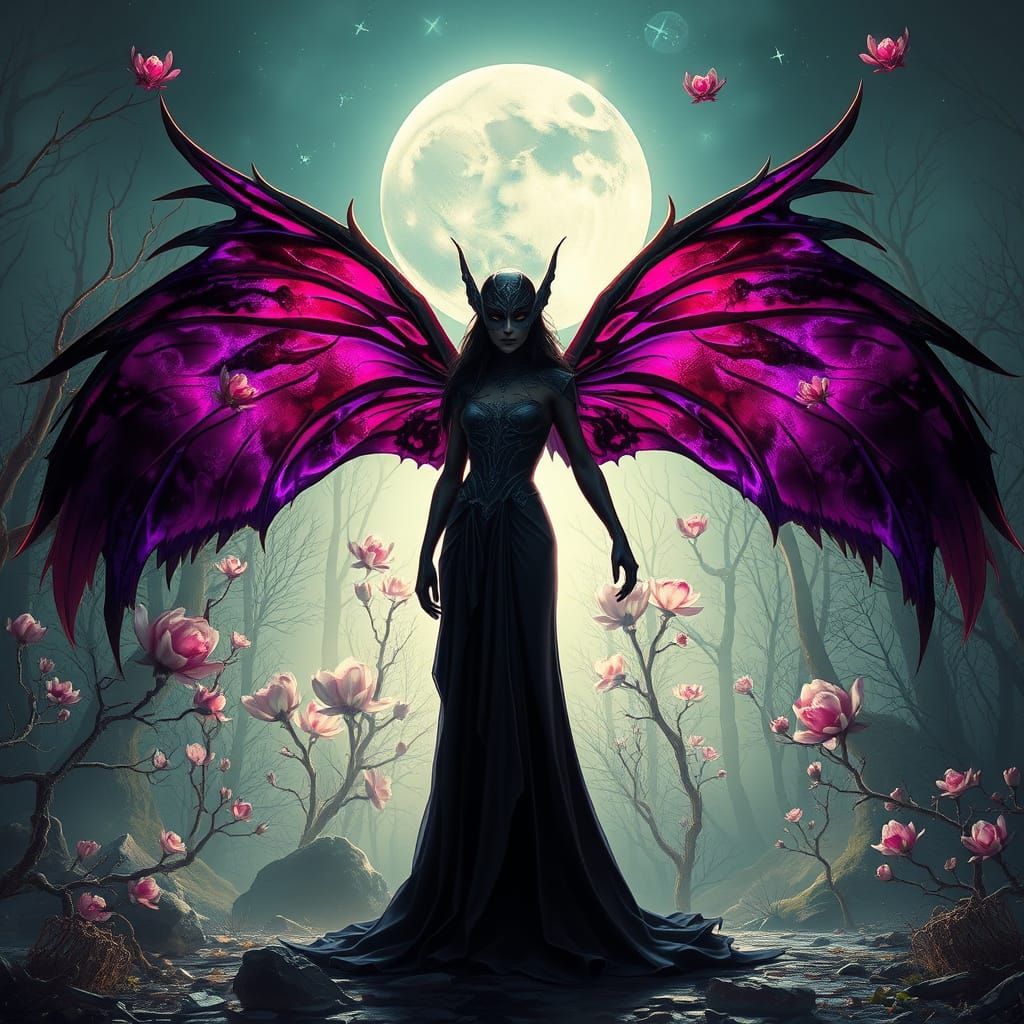 Elven Noble in Noir Landscape with Fairy Sentinels