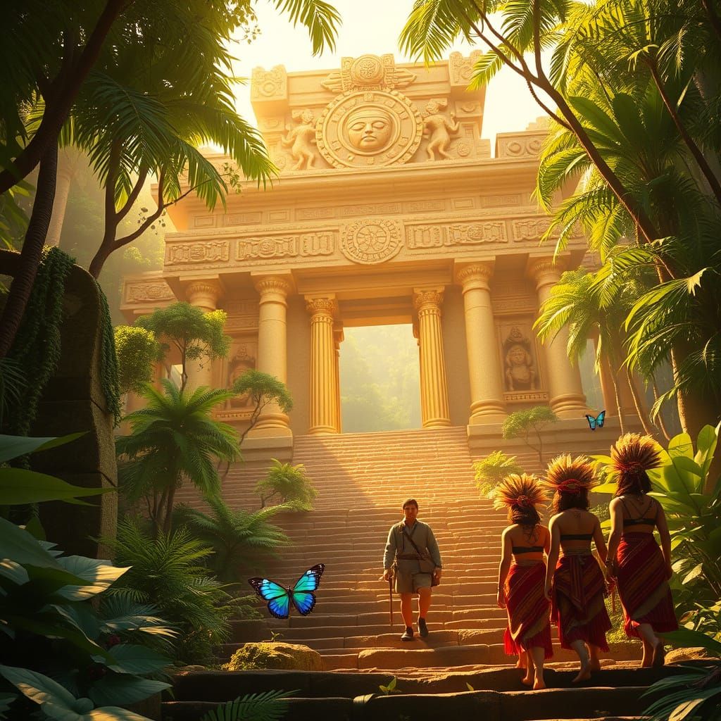 Ancient Mesoamerican Temple in Tropical Jungle