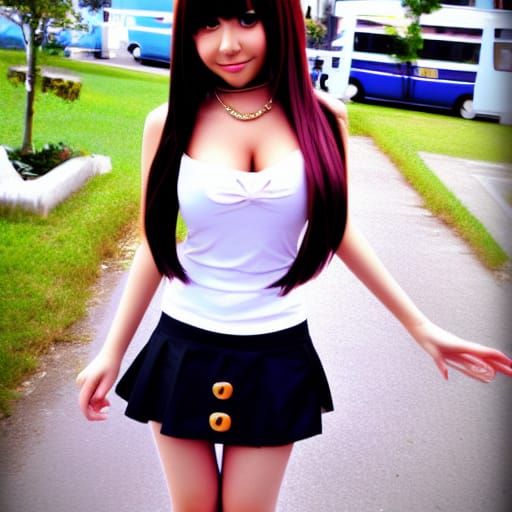 Anime Style Gyaru Girl in Short Skirt