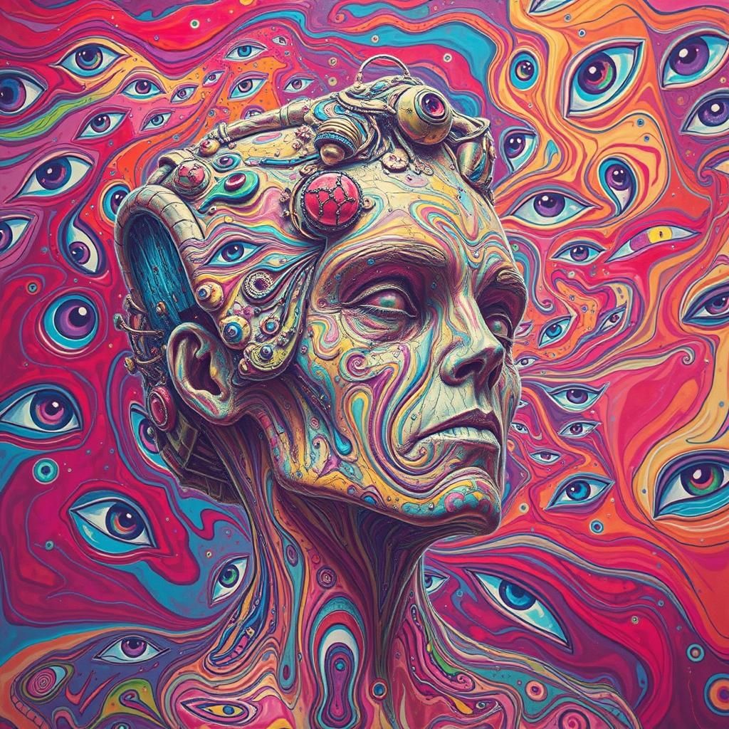 Psychedelic Melting Figures in Ethereal Landscape