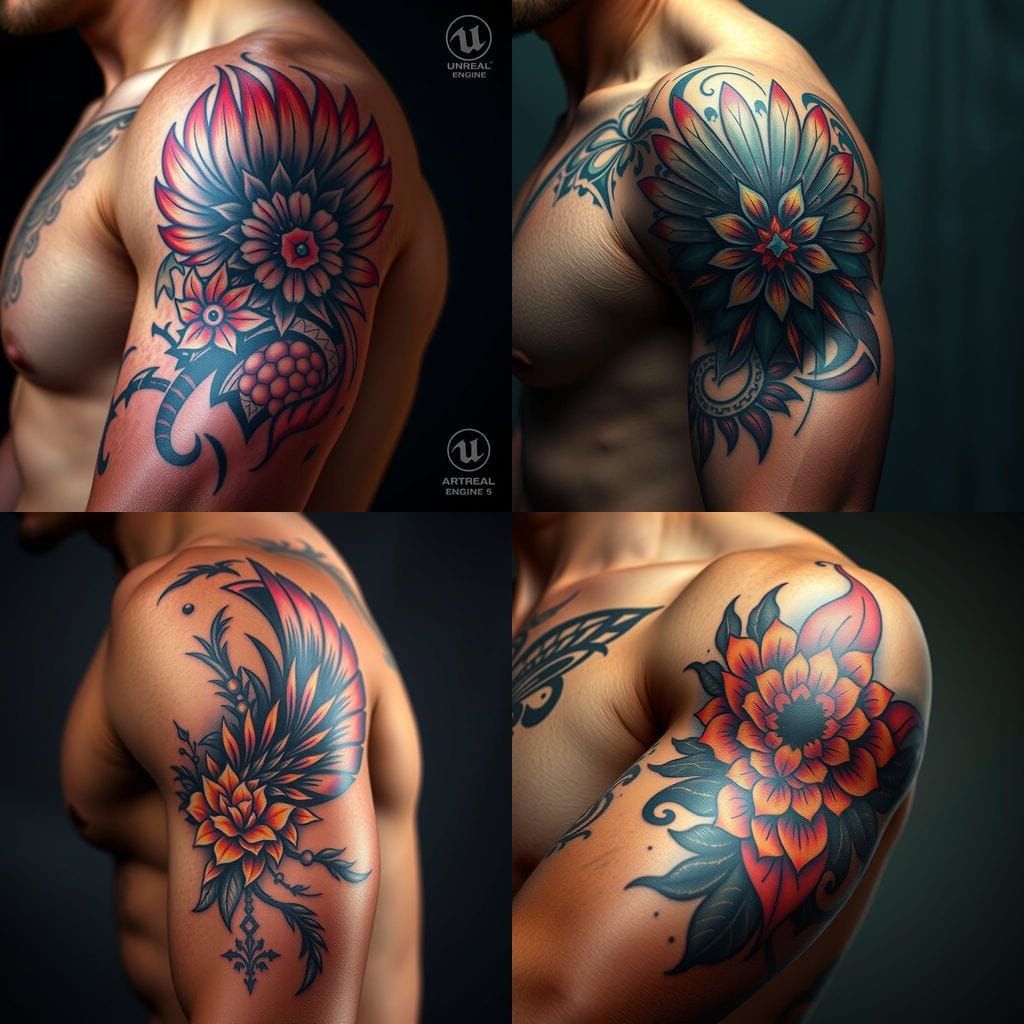 Art Deco Tattoo on Bicep: Detailed Matte Painting