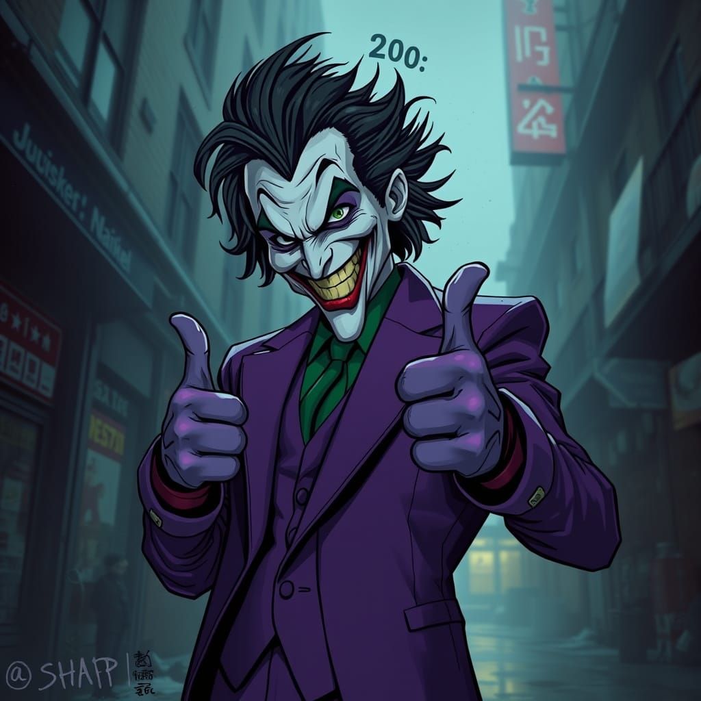 Joker's Sarcastic Salute in a Dark Cinematic Style