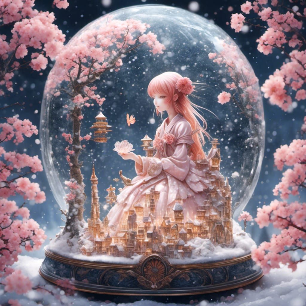 Sakura in Snow Globe: Hyperreal Magic