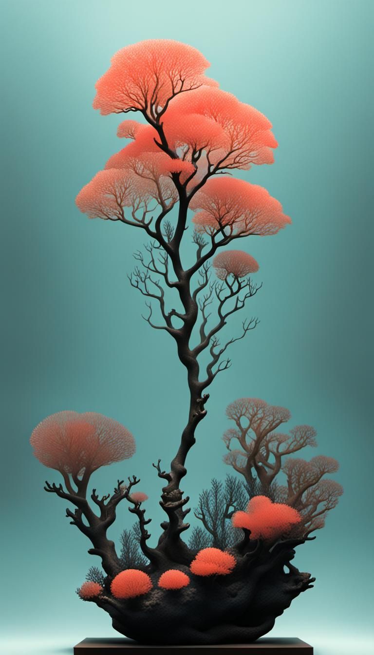 Minimal Ethereal Art in Livid Coral and Bronze