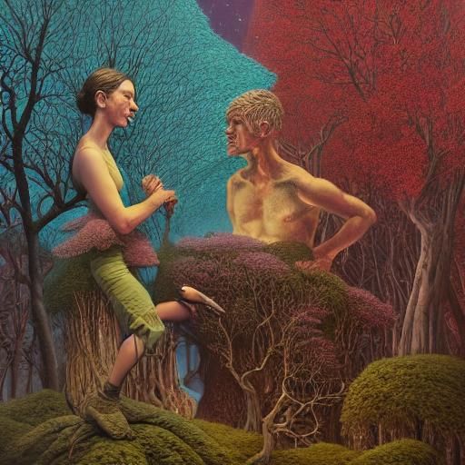 Surreal Dreamscape of Floating Spirits in Mixed Media Art