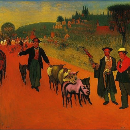 Vampire Selling Pigs in Naive Zombiecore Style