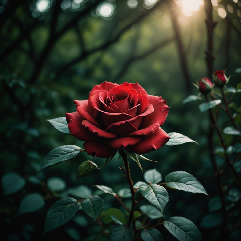 Vibrant Rose in Muted Landscape