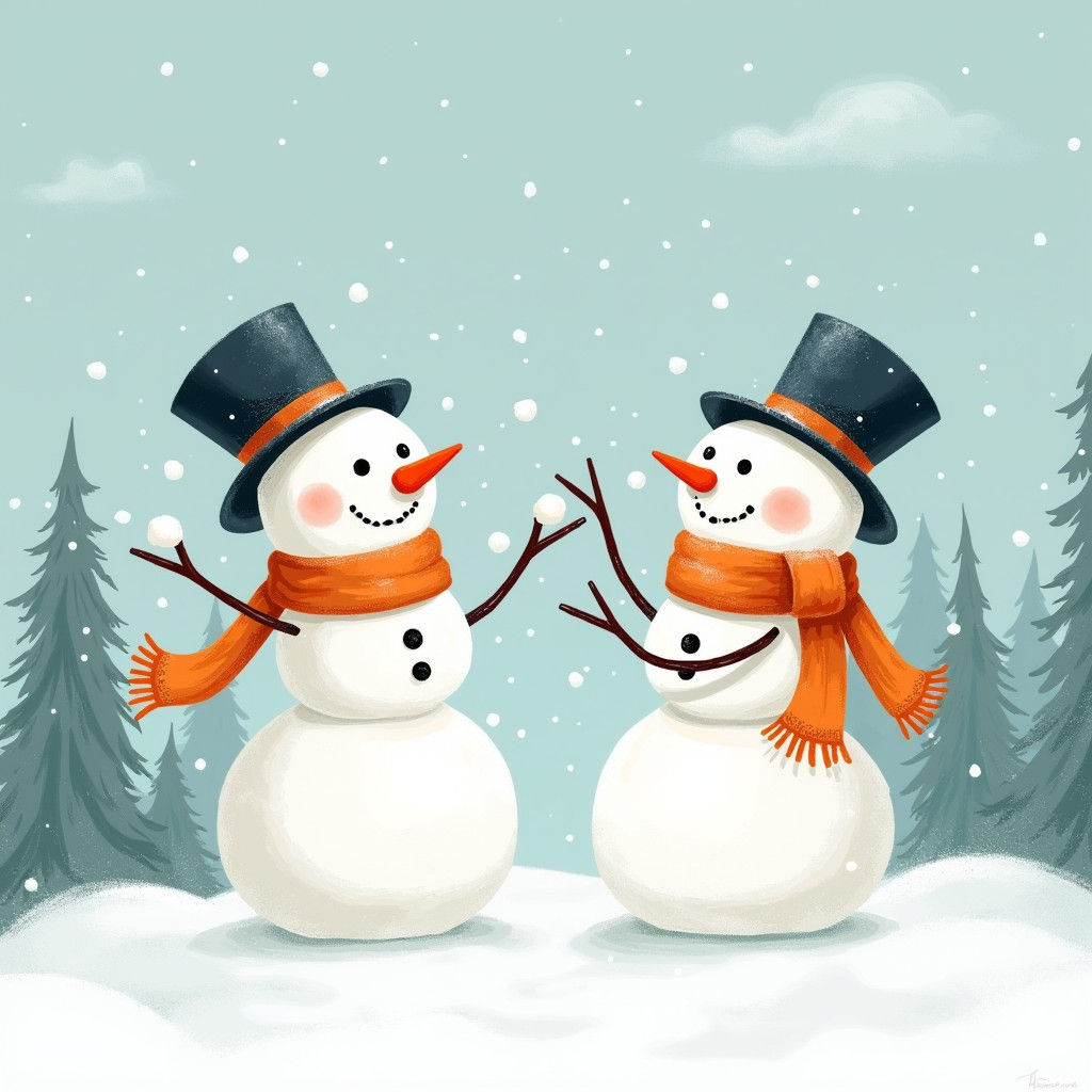 Snowmen's Playful Snowball Fight in Winter Wonderland