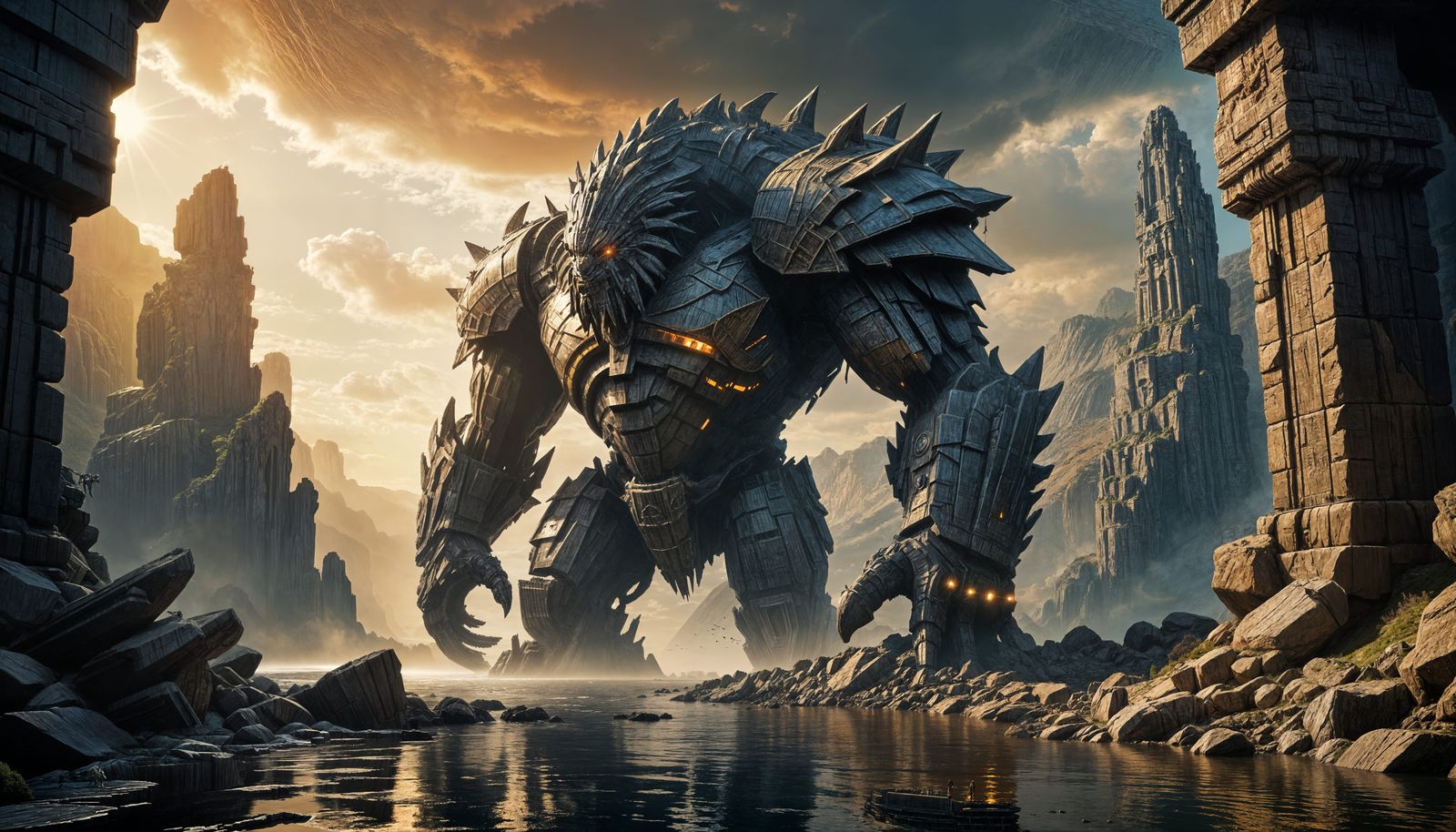 Epic Fantasy Landscape with Colossal Golems
