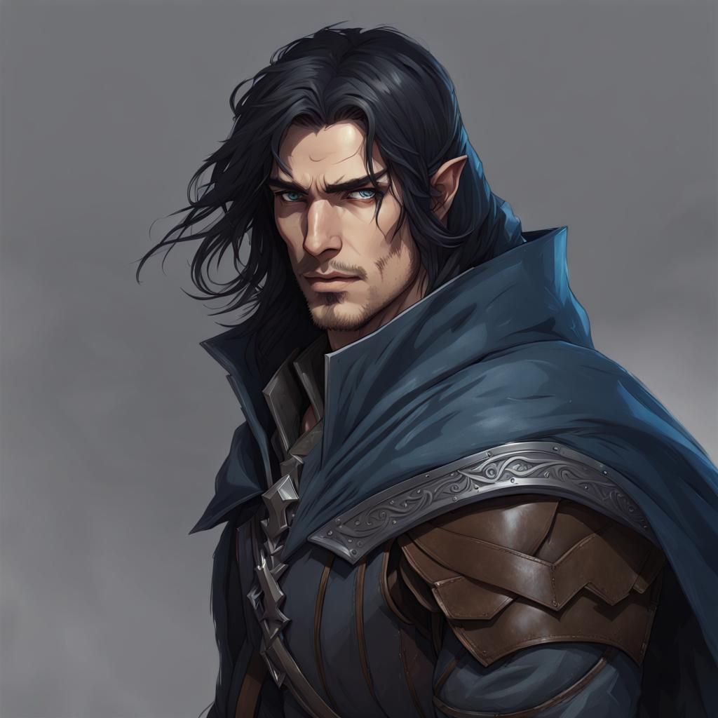 Half-Elf Warrior Portrait in Digital Art Style