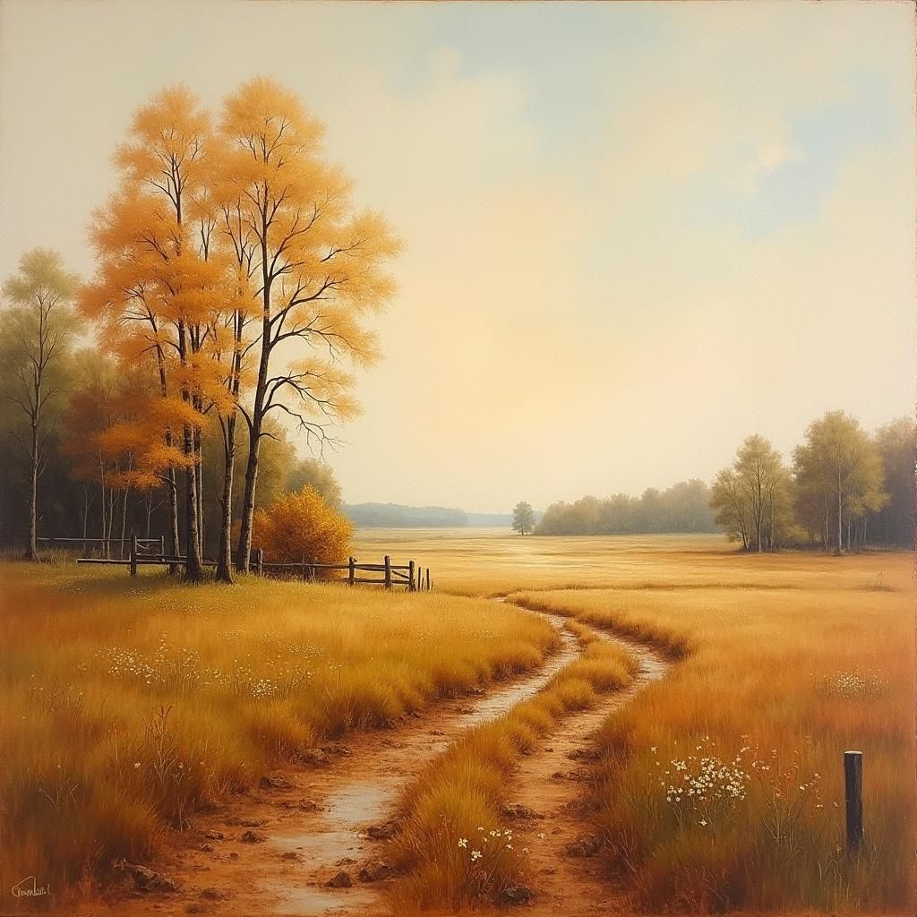 Rustic Landscape with Impasto Textures as Gouache Painting