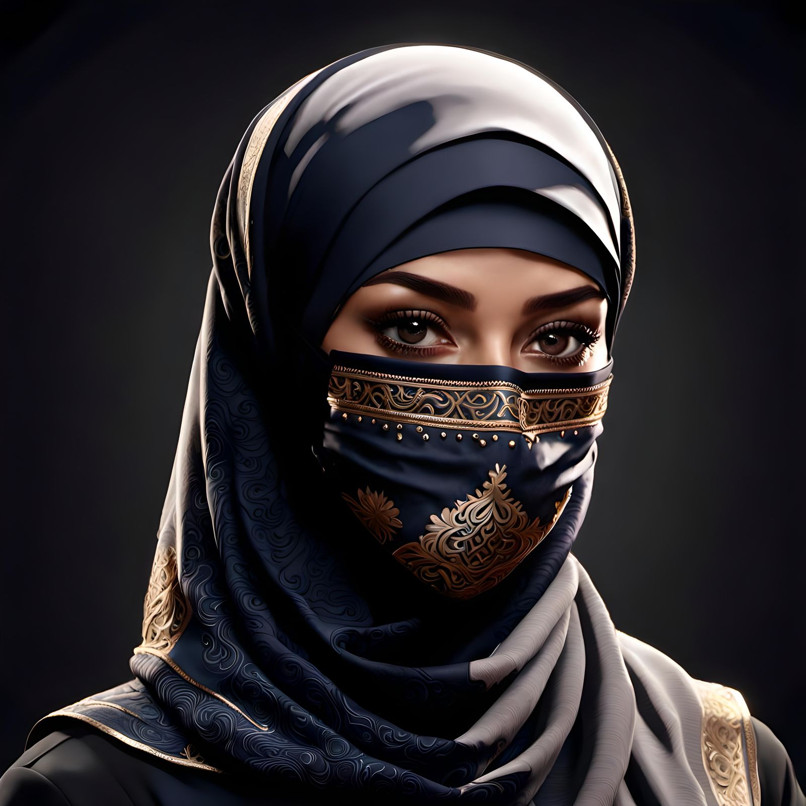 Masked Hijabi Woman Portrait in Dark Fantasy Style