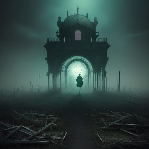 Eerie Playground Dusk Scene in Haunting Surrealist Style