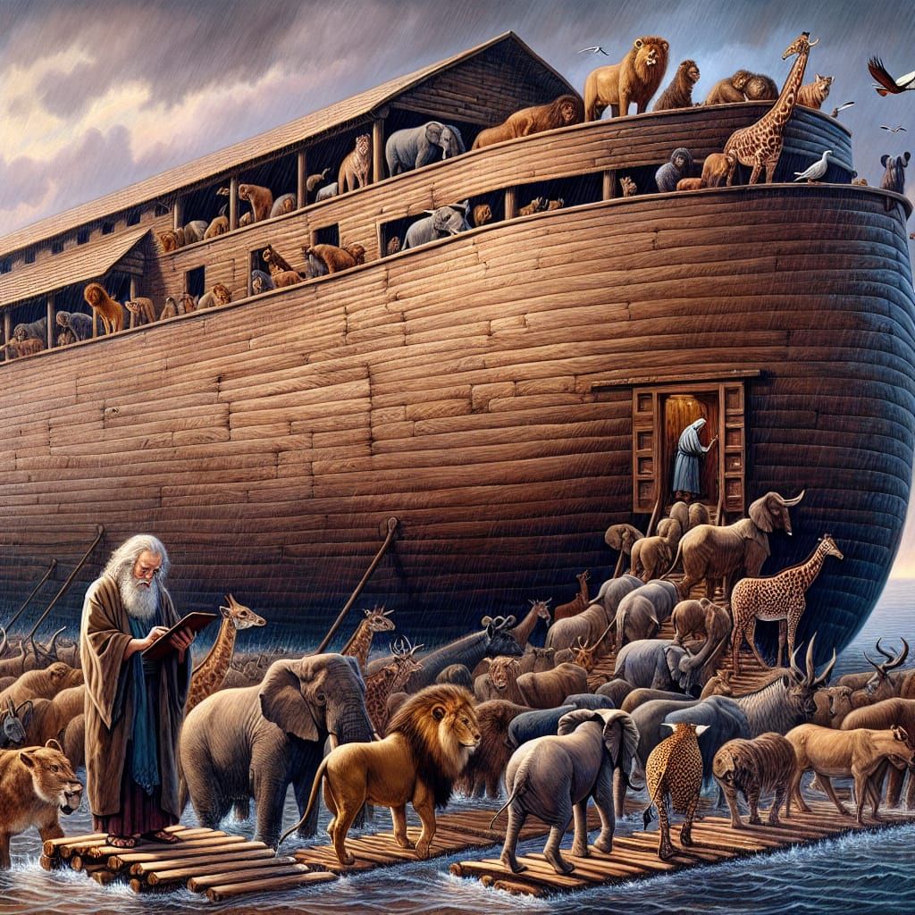 Animals Boarding Noah's Ark as Digital Painting