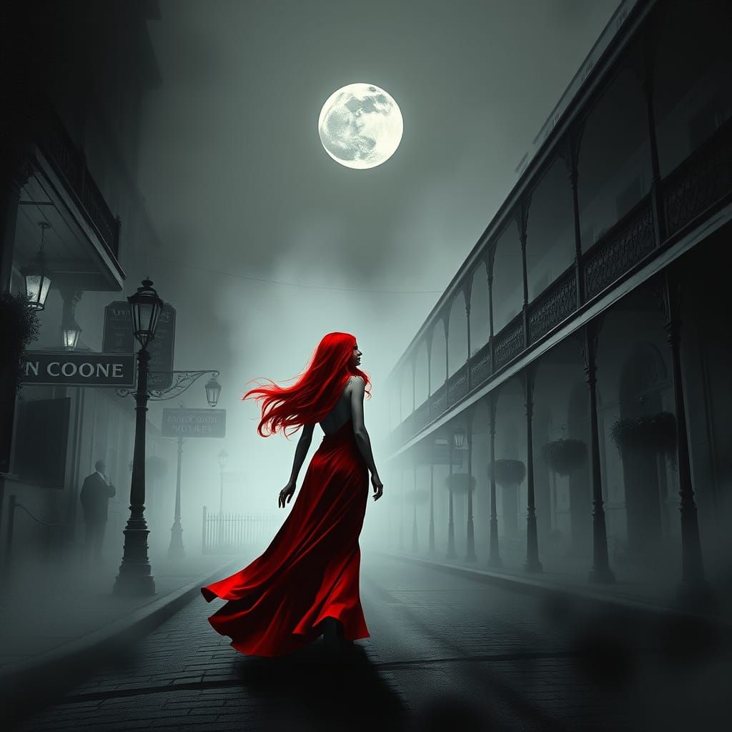 Mysterious Woman Walks Bourbon Street Under Full Moon