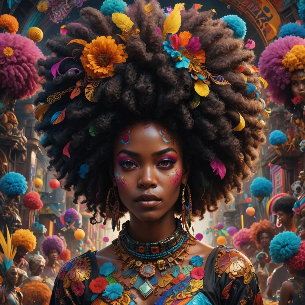 Colorful Afro Portrait in Detailed Digital Painting