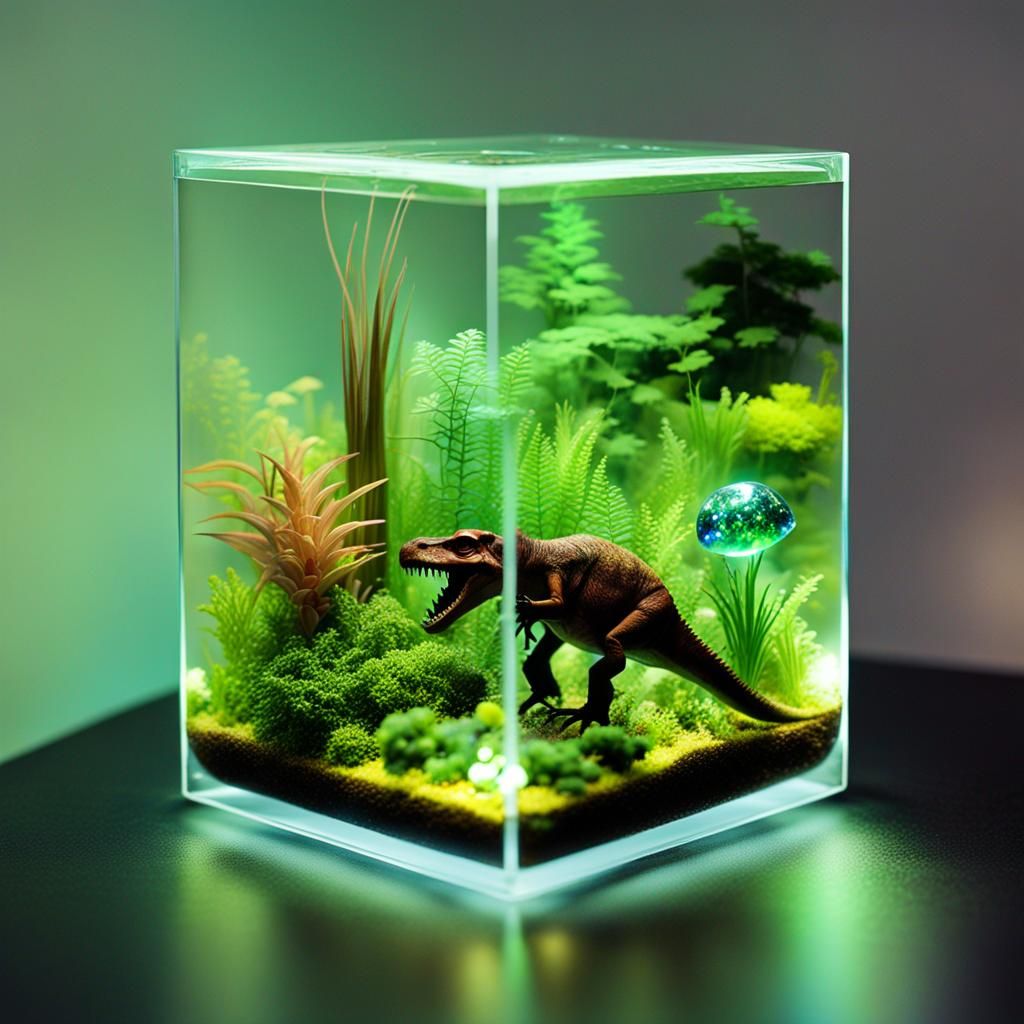 Bioluminescent Terrarium with Hatching Dinosaur Egg