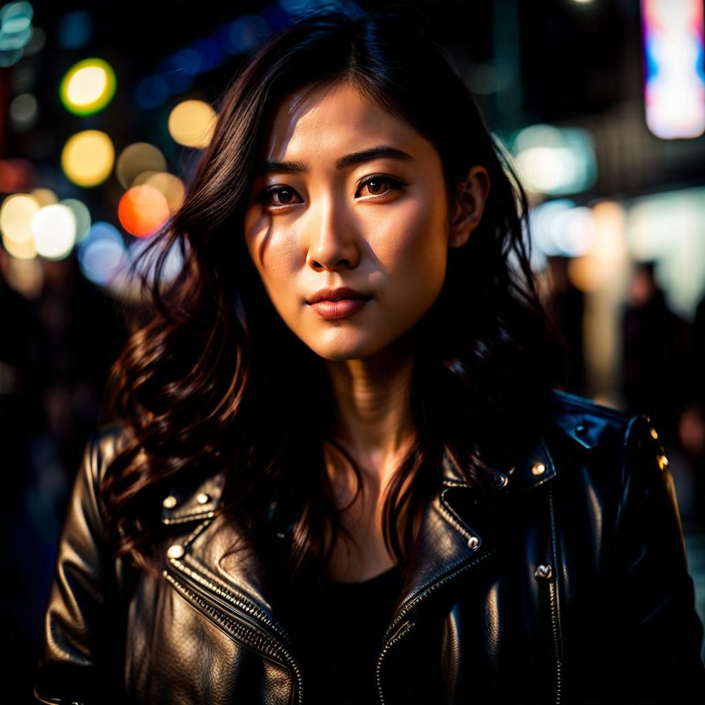 Photorealistic Portrait of Woman with Freckles in Tokyo