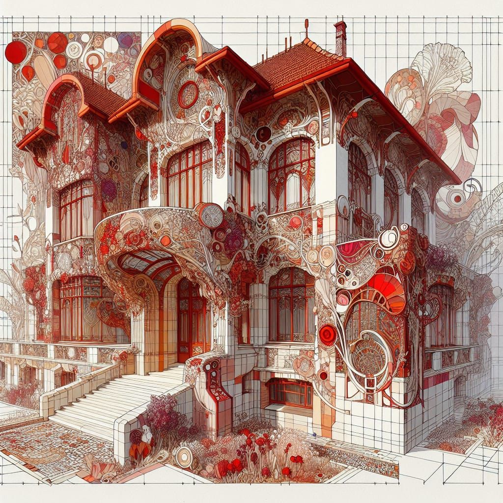 Scarlet Art Nouveau Architectural Design