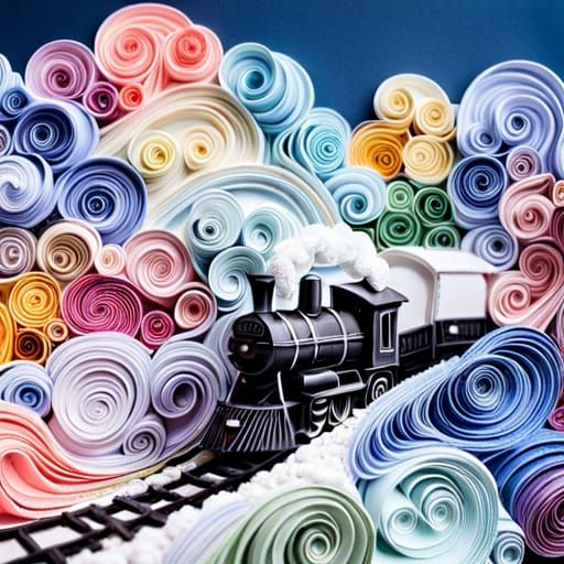 Intricate Paper Train in Pastel Cloudscape