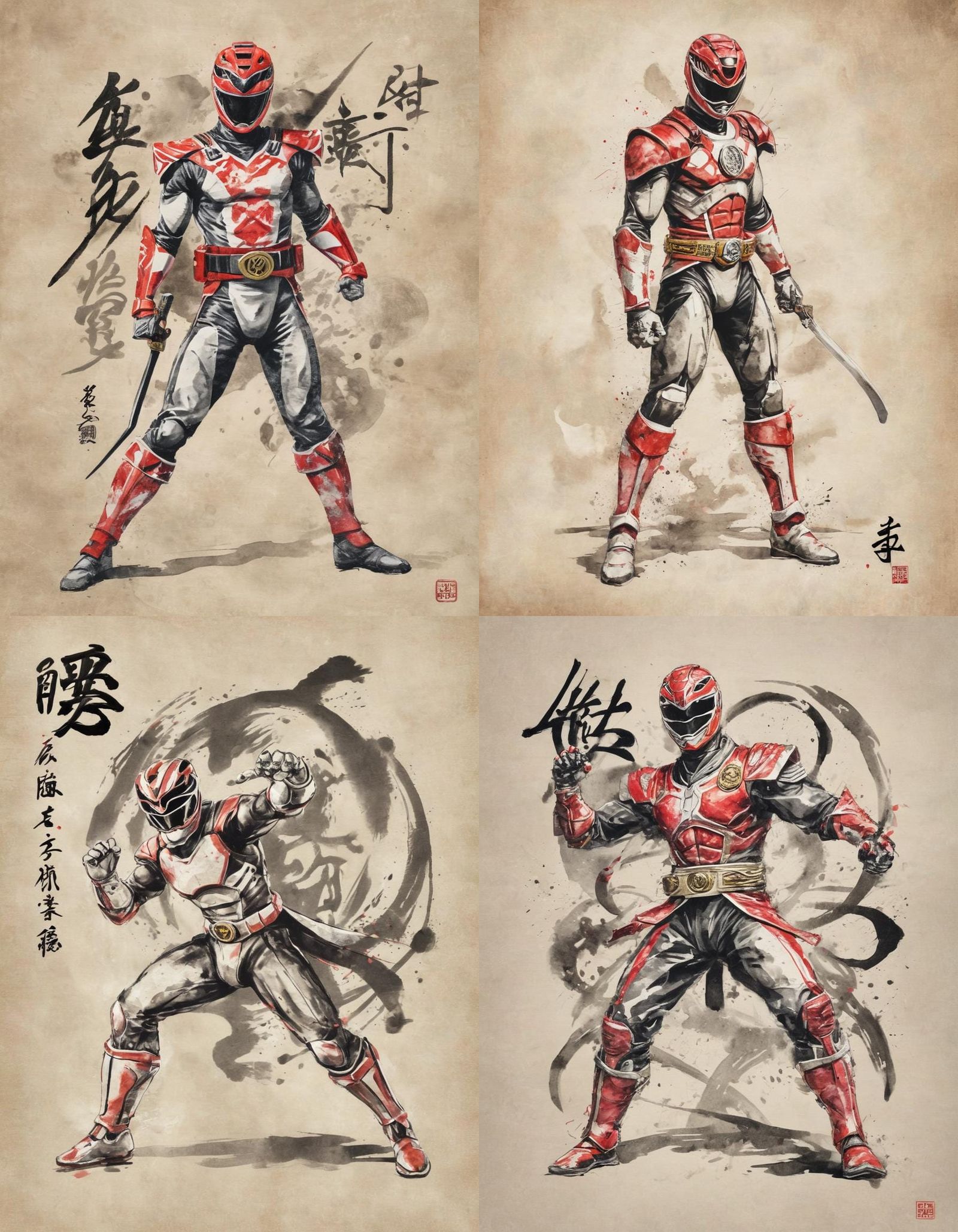 Power Ranger in Japanese Calligraphy Art