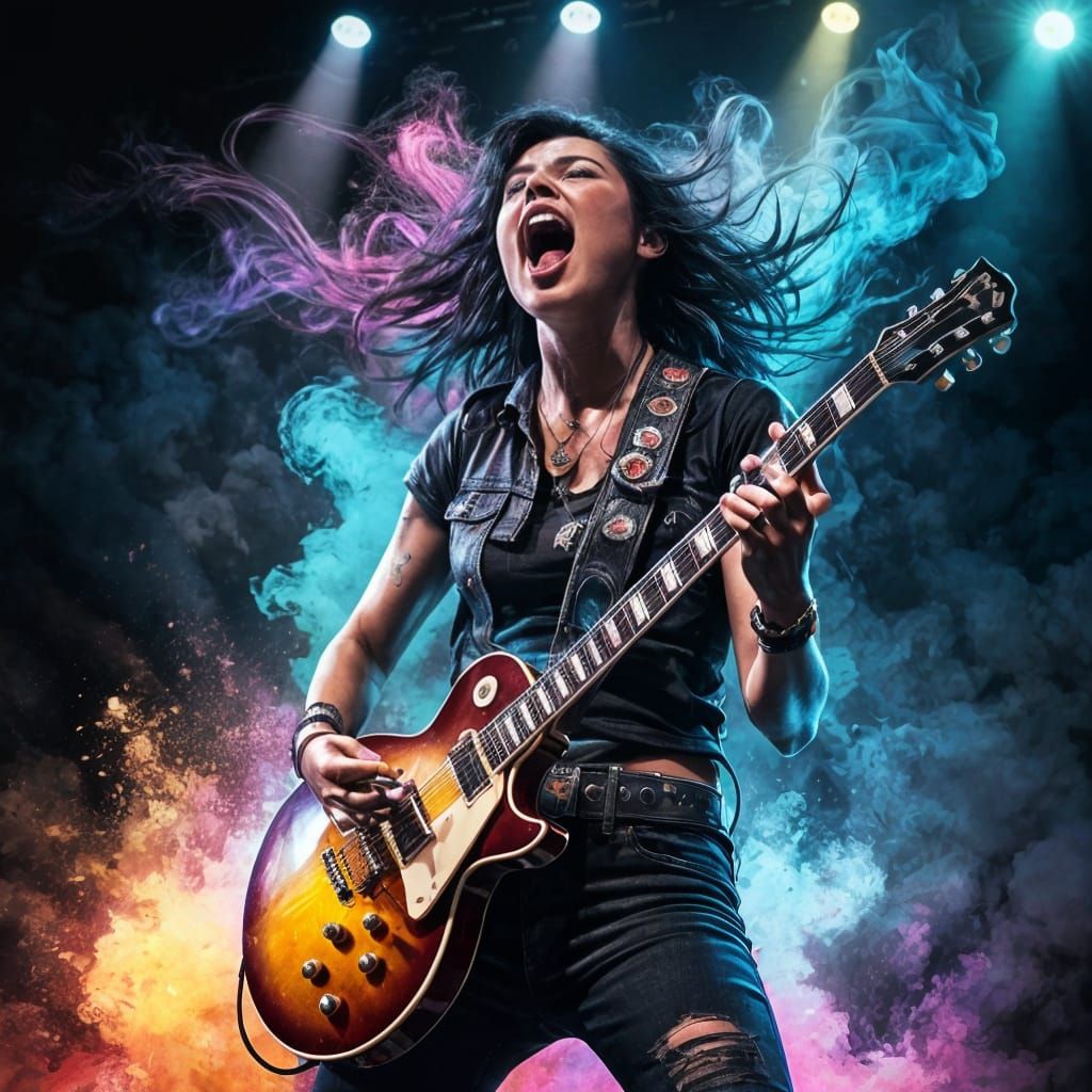 Rock Singer with Guitar in Hyperrealistic Style