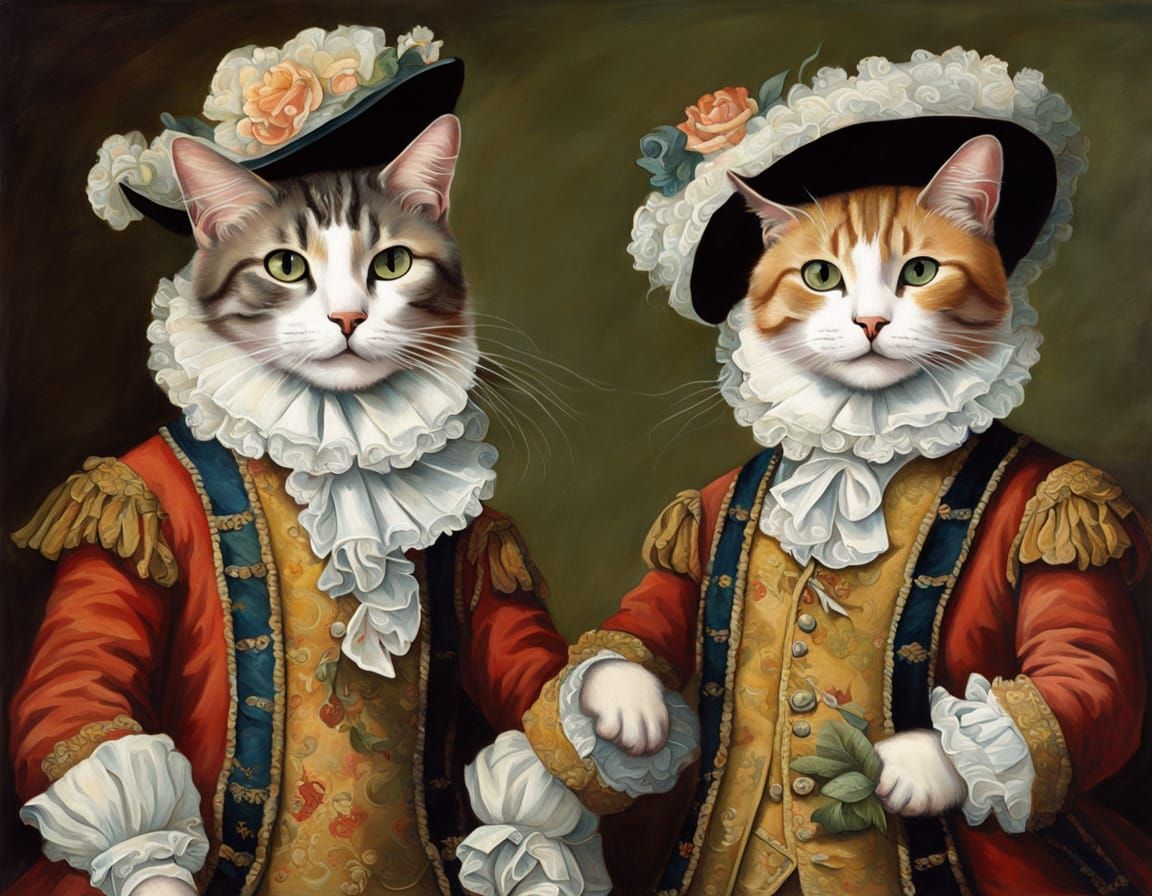 Colonial Cats in Baroque Style as Oil Painting