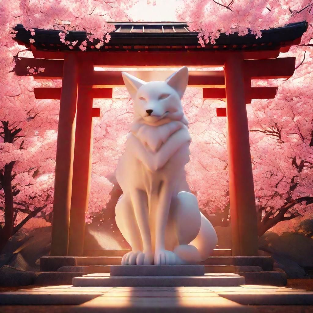 Sunrise Kitsune Shrine in Vibrant Japanese Style