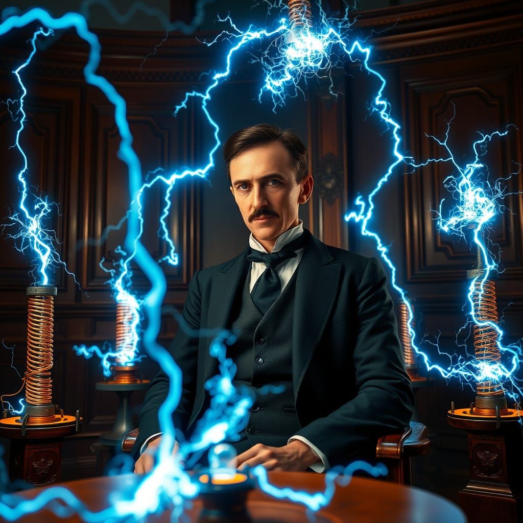 Visionary Inventor Enveloped by Electrifying Aura in Hyperde...