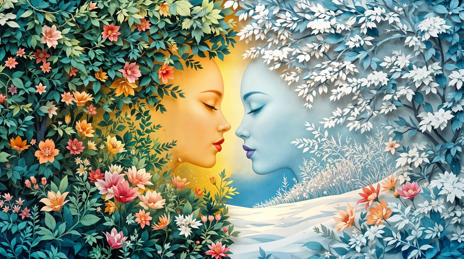 Surreal Paper Art Scene of Harmony Between Seasons