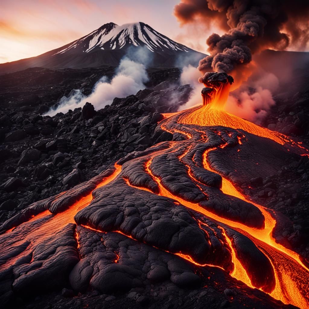 Volcanic Lava Flow in Cinematic Style