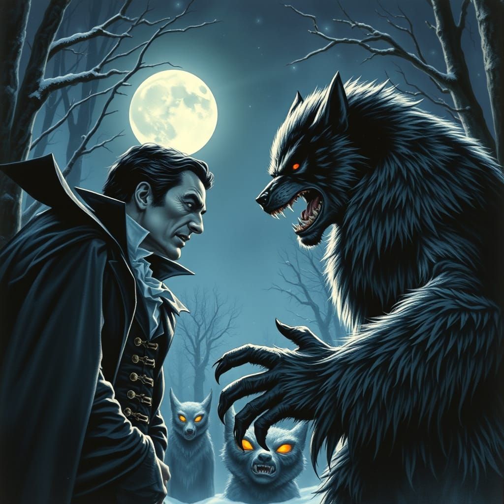 Dracula and Wolfman Face-Off in Gothic Moonlight