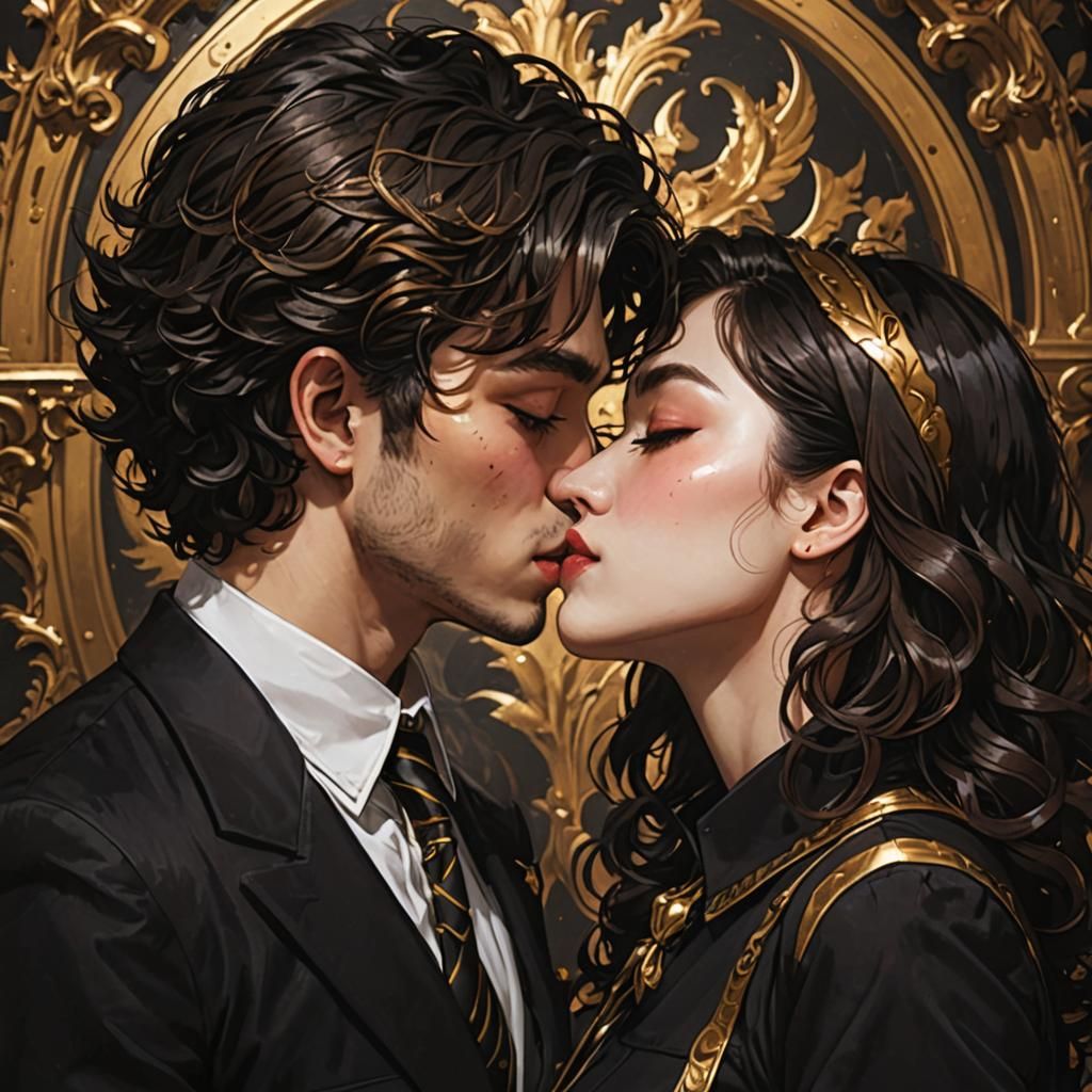 Dark Academia Kiss in Black and Gold