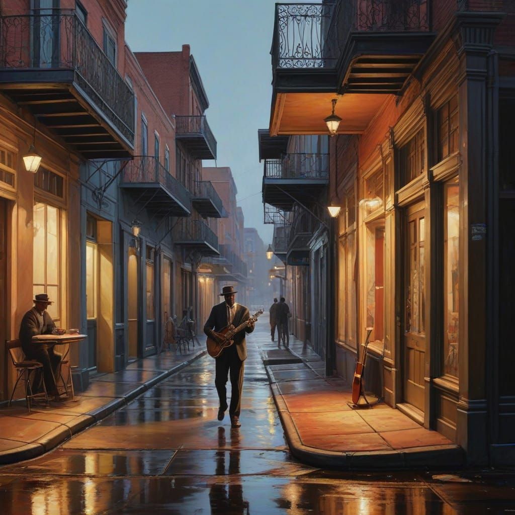 Soulful New Orleans Jazz Club in Hyper-Realistic Blues Style