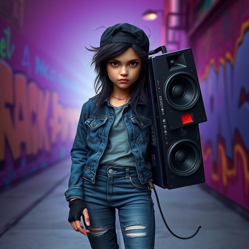 Girl With Ghettoblaster in Graffiti Bronx, 3D Art