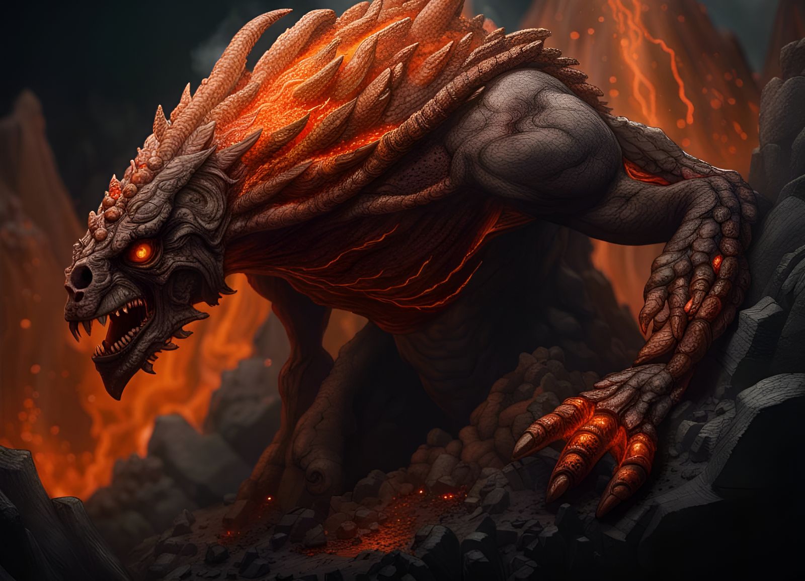 Volcanic Creature Portrait in Dark Fantasy Style