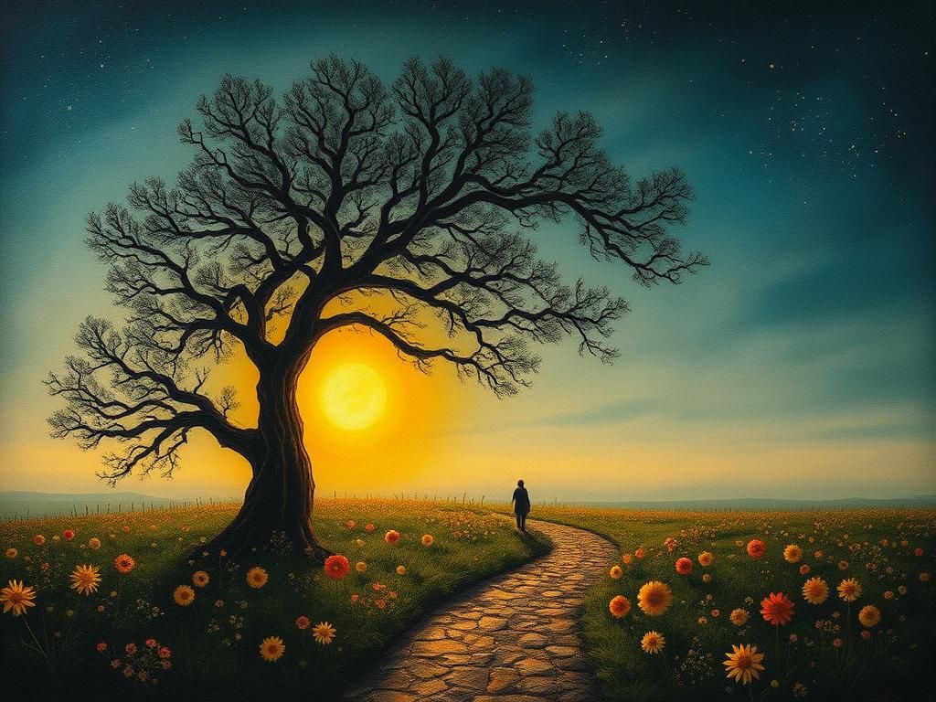 Landscape Beyond the Sun in Velvet Painting Style