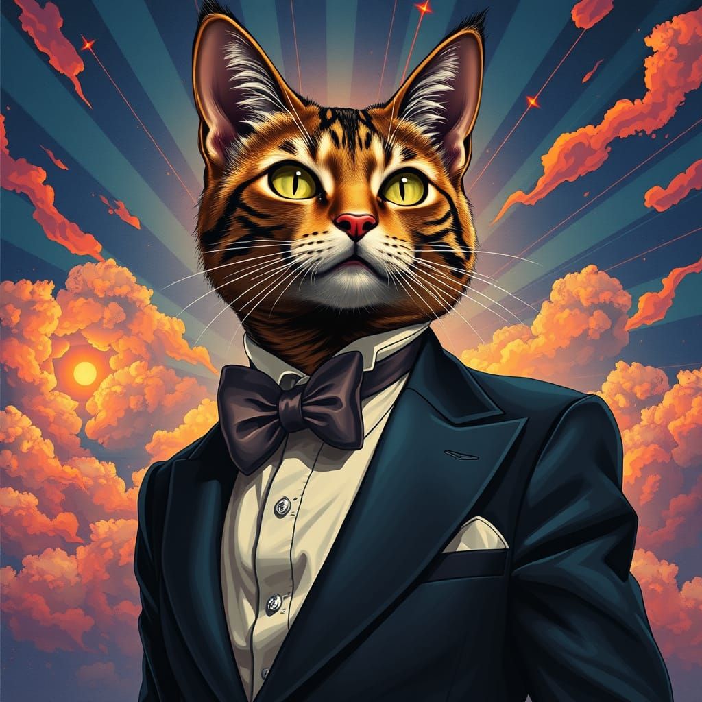 Cat in Suit: Baroque Art Nouveau Portrait