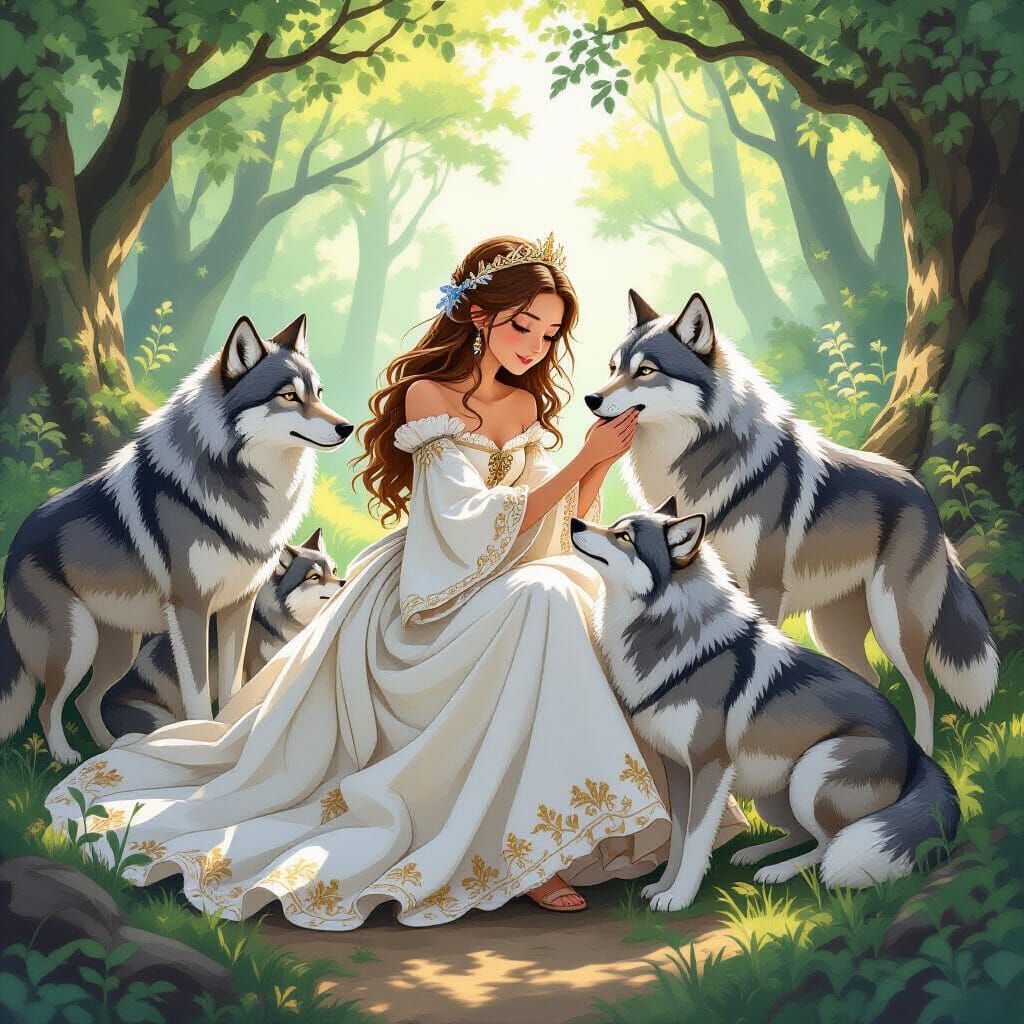 Princess Raised by Wolves in Whimsical Forest