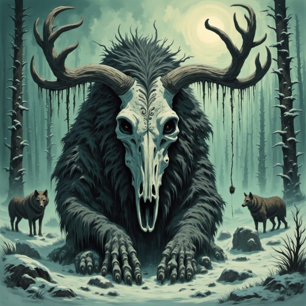 Dark Wendigo Emerging from Winter's Twilight