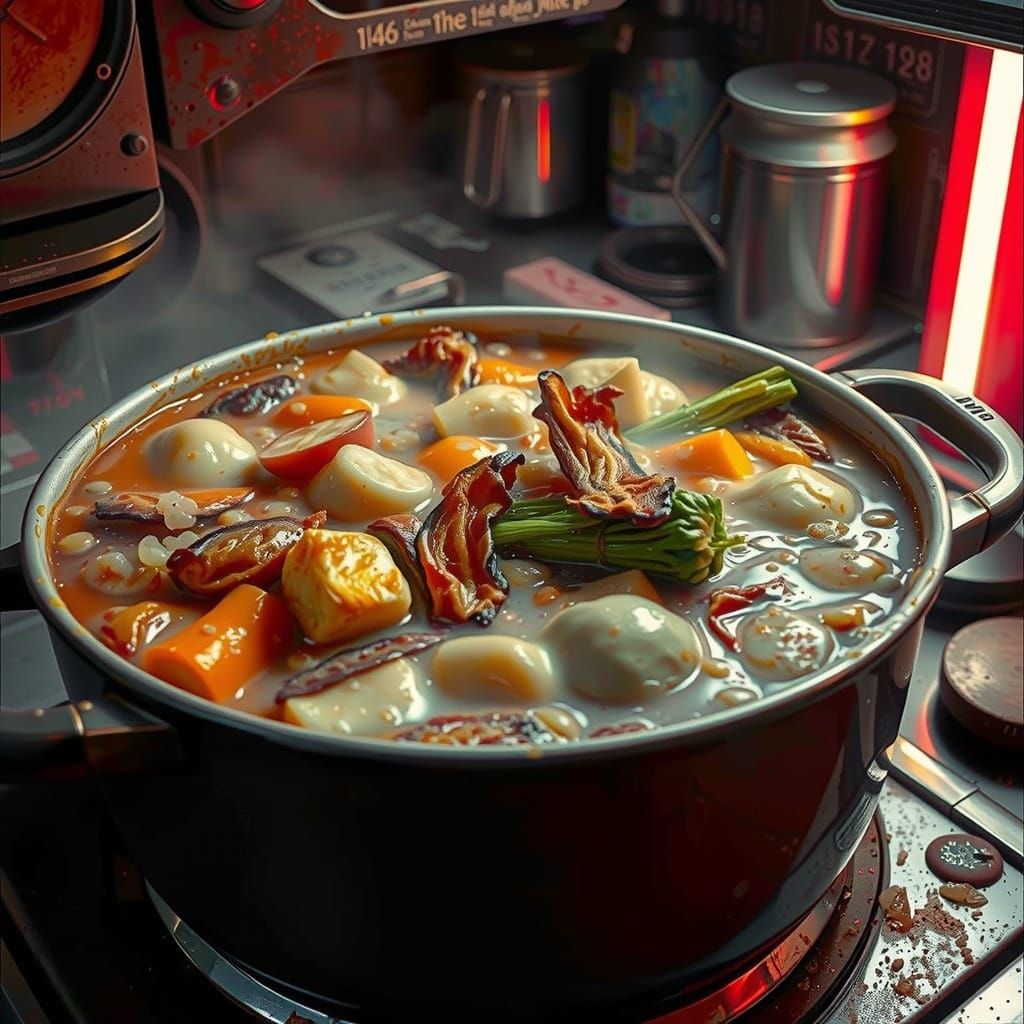 Vegetables Simmering in Bold 60s Portrait Style