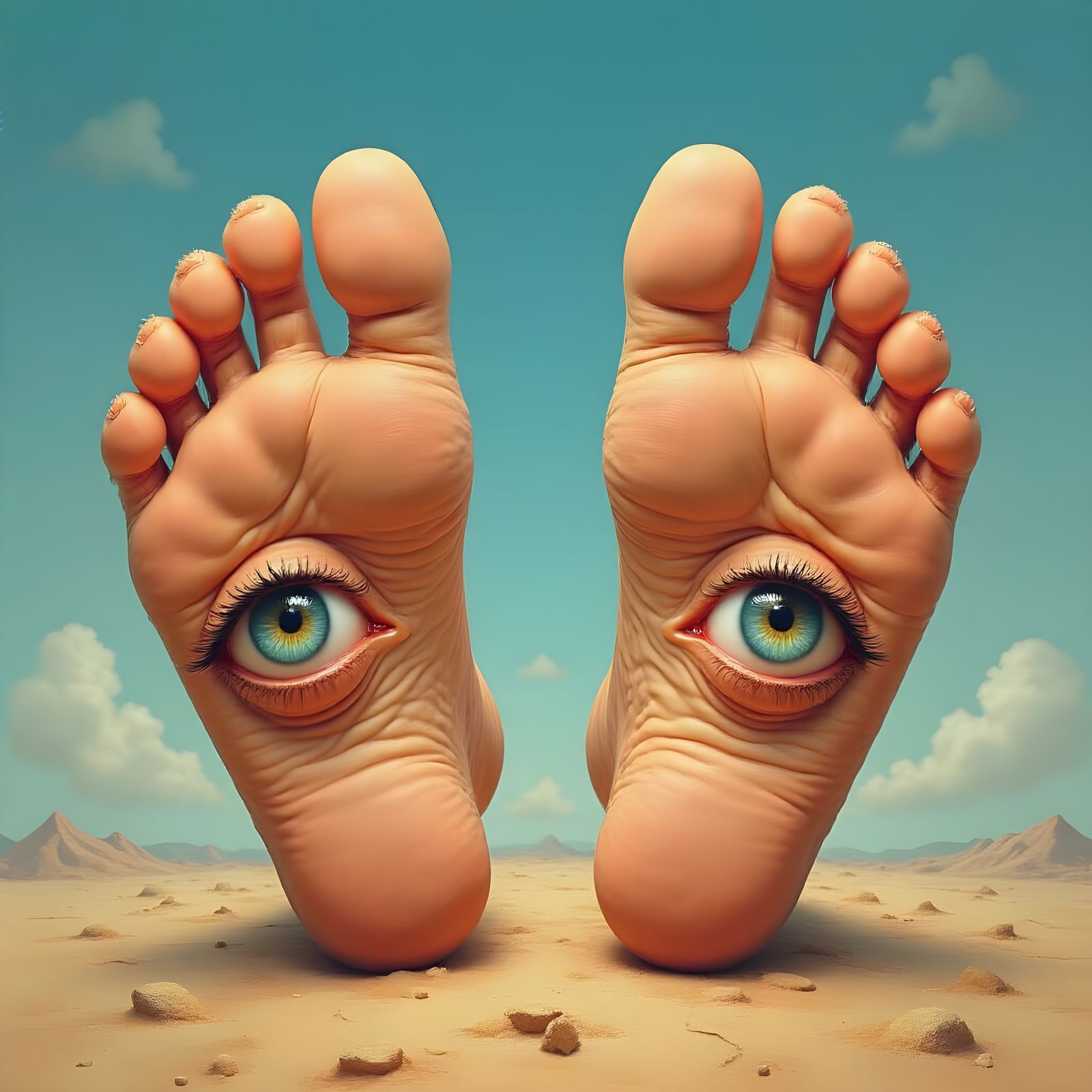 Surreal Feet with Expressive Eyes, Dreamlike Design