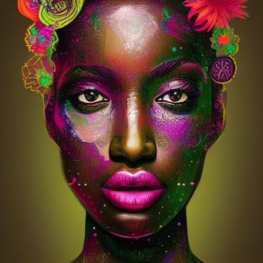 Mixed Media Portrait with Floral Fantasy Elements